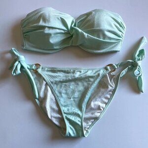 Victoria's Secret Strapless Underwire Blue Two-Piece Bikini Swimsuit, 34D/Medium